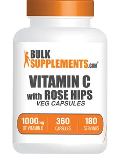 BulkSupplements Vitamin C with Rose Hips Capsules - Immune Support - Natural Antioxidants - Vegan - 360 Veg Capsules - 1000mg per Serving