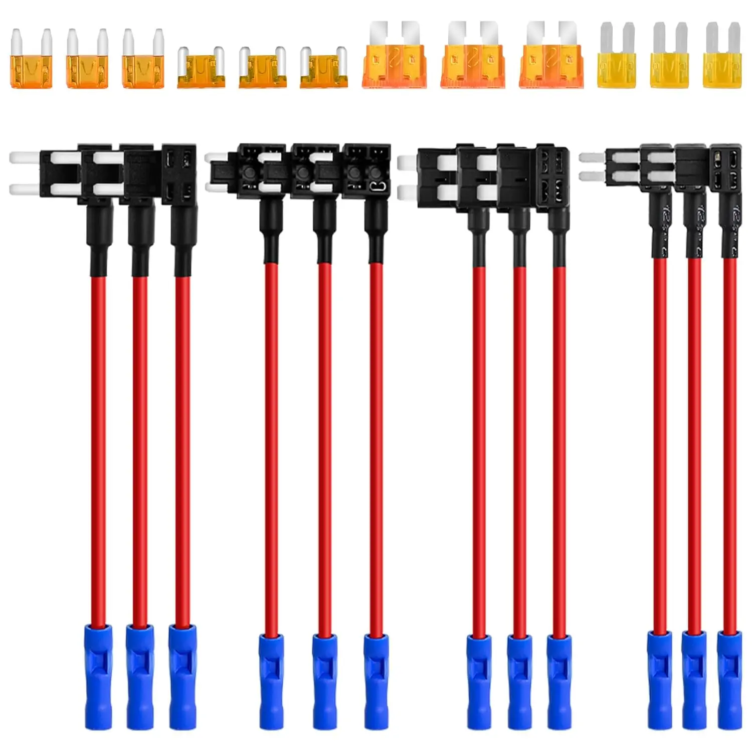Fuse Taps - 12V Add-a-Circuit Adapter, 4 Types Fuses Holder with Standard Micro2 Mini ATC ATS Low Profile Fuse Adapter for Cars Trucks (12 Pack