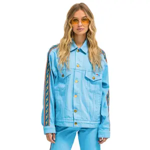 BOLT STRIPE OVERSIZED CONCERT DENIM JACKET - SKY