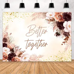 Together Backdrop Boho Bridal Shower Wedding Party Decorations Banner Bohemia Floral Pampas Grass Photography Background Cake Table Supplies Photo Shoot Props 8x6ft
