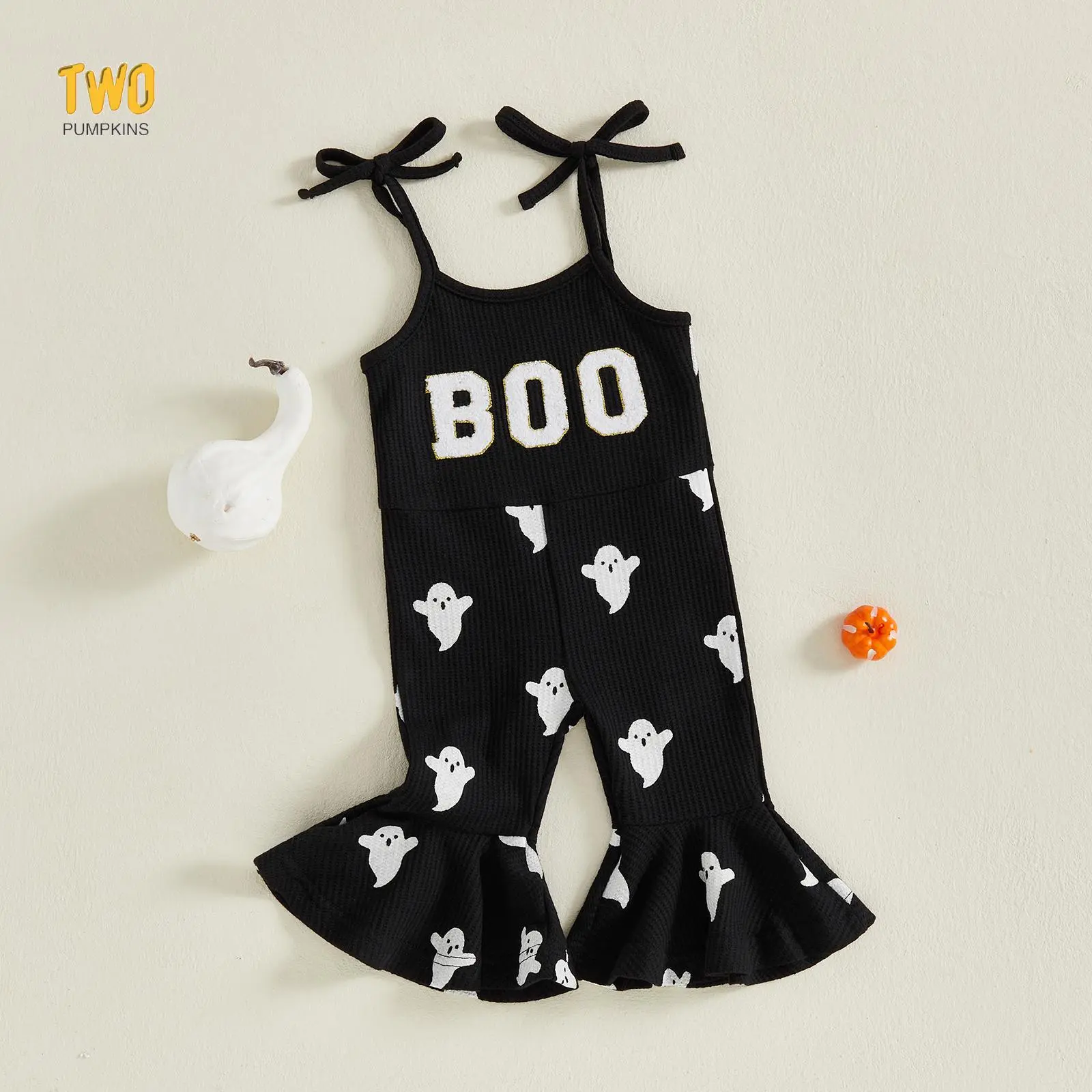 Toddler Baby Girl Thanksgiving Outfit Turkey Jumpsuit Spaghetti Strap Gobble Romper Bell Bottoms Outfits