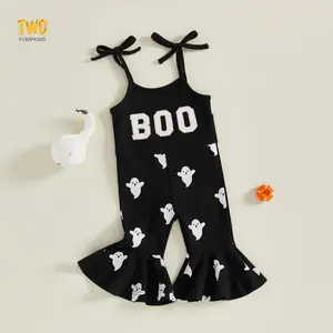 Toddler Baby Girl Thanksgiving Outfit Turkey Jumpsuit Spaghetti Strap Gobble Romper Bell Bottoms Outfits
