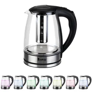 ZOKOP 1800W/1.8L Electric Glass Kettle US Plug, LED Light, Auto 5 Minutes Shut-off, Boil Dry, Overheat Protection, BPA-Free, for Coffee, Tea, Soup, and More