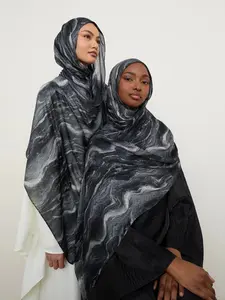 Women's Elegant Fashion Scarf Water Wave Hijab Marble Print Shawl 80x180cm, All-Season Use, Suitable for Abaya and Muslim Shawls, Head Scarf
