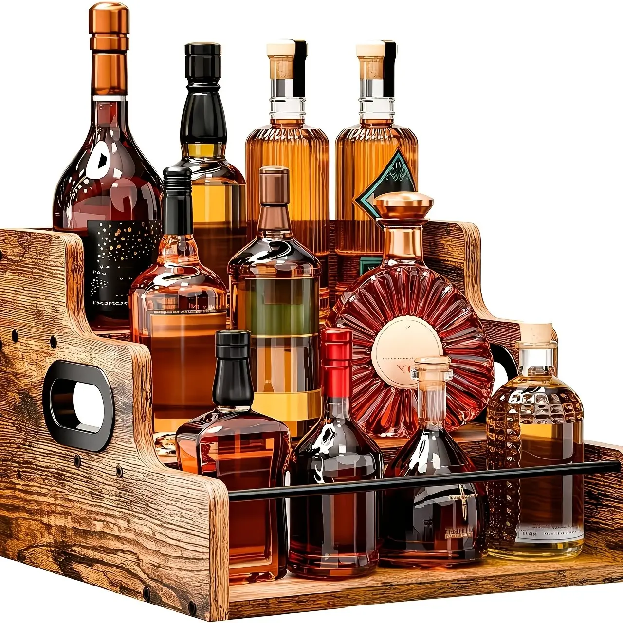 Solid Wood Bottle Display Rack, Coffee Syrup Storage Rack, Three-Tier Countertop Liquor Rack, Suitable for Bars, Wine Cabinets, and Home Bars, Ideal for Displaying Whiskey, Spirits, and Spices