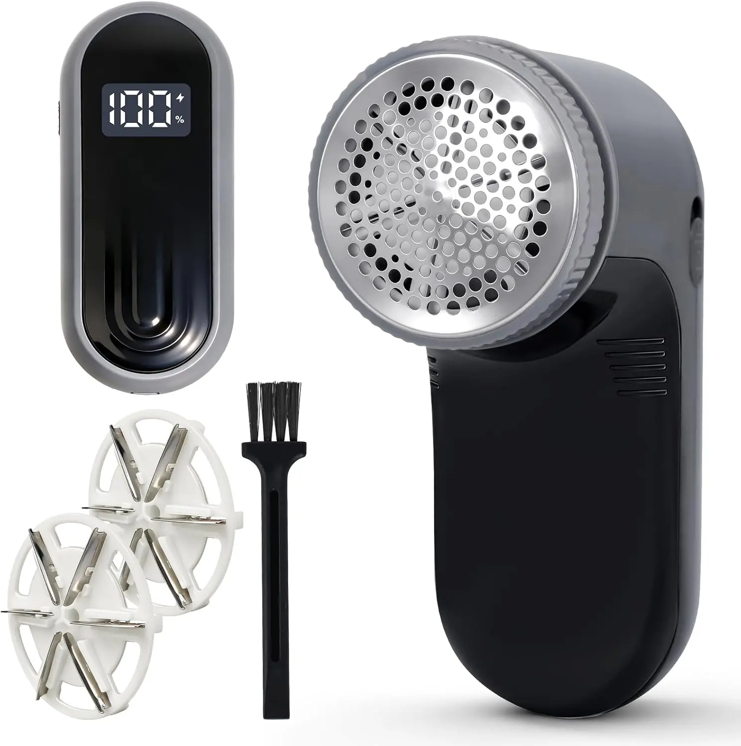 Killrose Fabric Shaver - USB-C Rechargeable Electric Lint Remover with 1200mAh Battery, Digital Display, 6-Leaf Stainless Steel Blade, 9000 RPM, Plastic Body, 2 Extra Replacement Blades, Safe for Home Clothes & Sweaters, Household Appliance, Lcd Display
