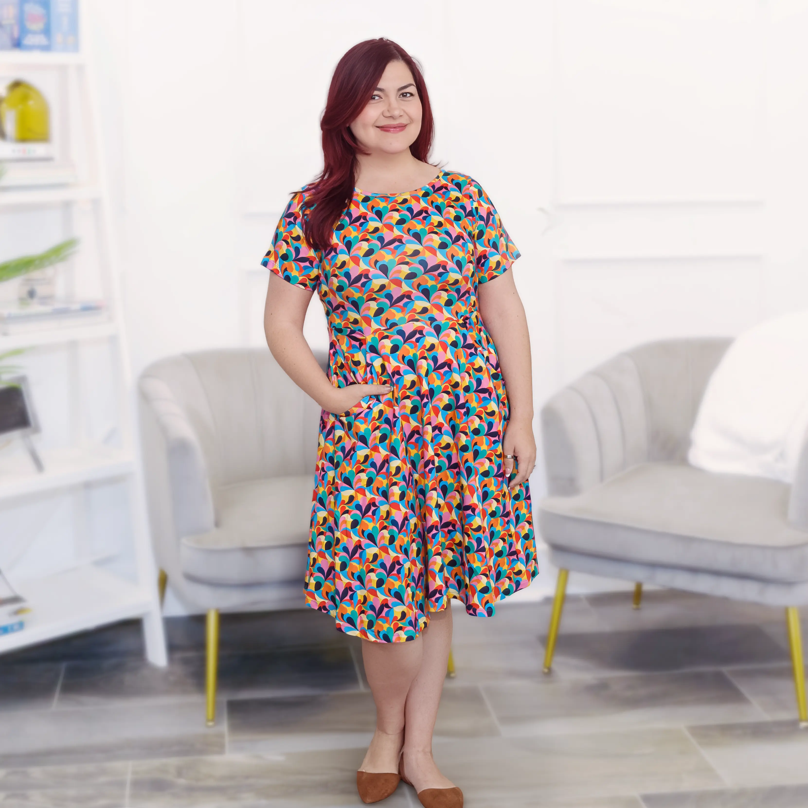 Retro Swirls Twirl Dress with Pockets