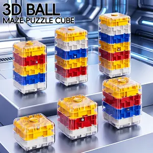 3D Maze Cube Puzzle Blocks, Mini Six-Sided Rolling Ball Brain Teaser Toy, Hand Spinner Stress Relief Maze Cube, Creative Birthday Gift for Kids and Adults