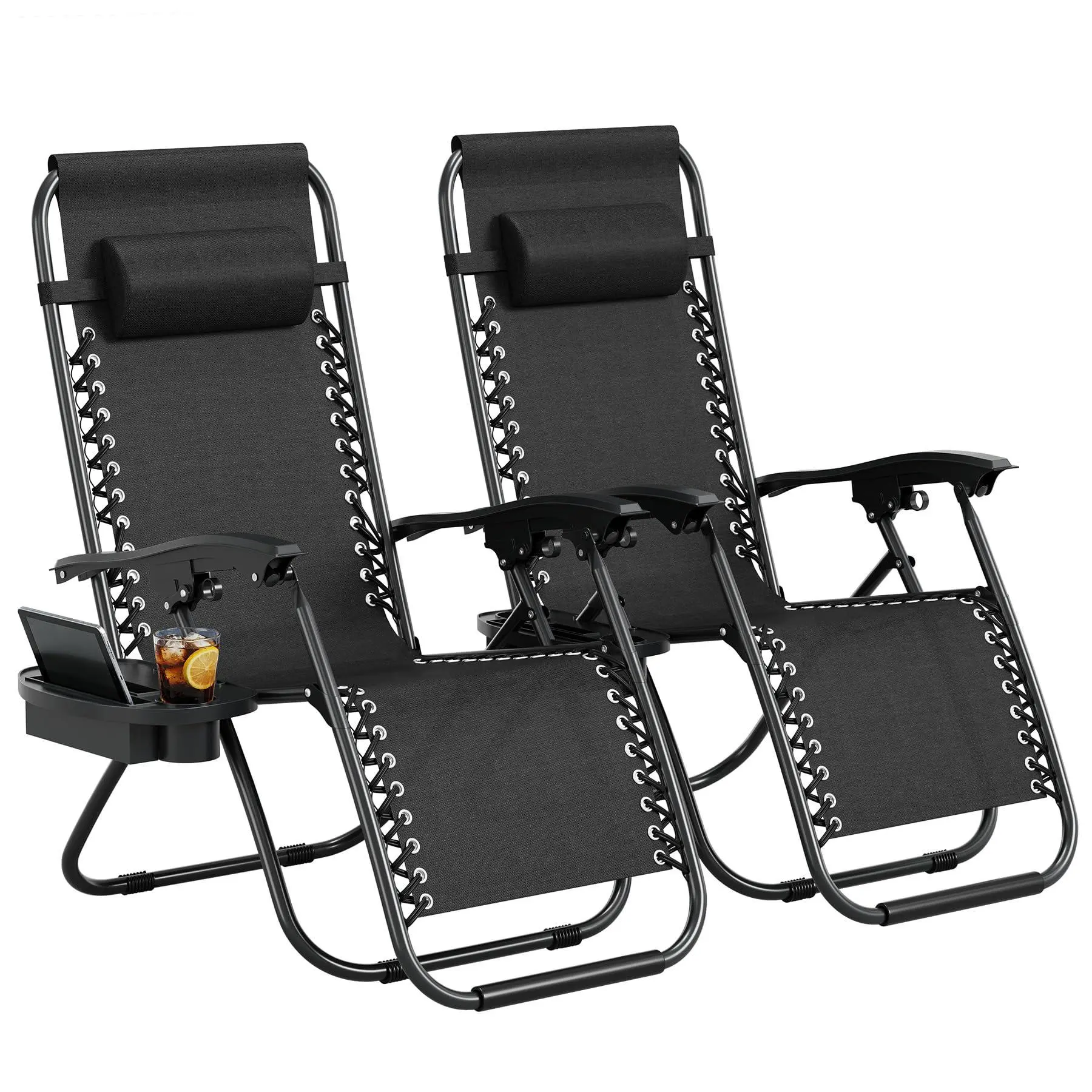 Garvee Comfort Zero Gravity Reclining Chair for Adults - Durable, Foldable, Adjustable Angle Portable Outdoor Lounge with Cup Holder Tray, Pillow - Ideal for Camping, Poolside, Parties, Beach