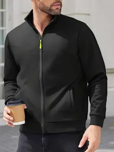 Men's Solid Color Casual Sport Jacket, Comfortable Fabric Half-Zip with Pockets, Soft and Cozy, Fall Winter Outdoor Jacket, Athletic Jackets