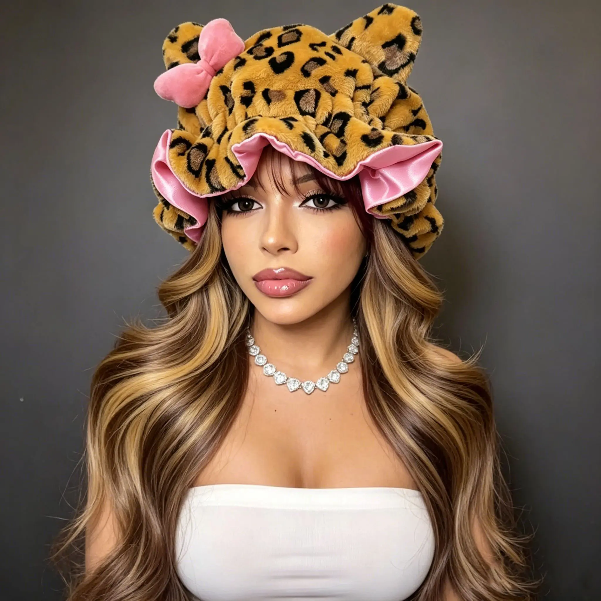 New Arrivial Women's Double-Sided Satin Silk Cat Ear Bonnet - Heatless Daily Curly Hair Product, Durable, Anti-Frizz, Soft Stretchy Night Cap for Curly/Straight Hair, Updated Pink Kitten Ear Style