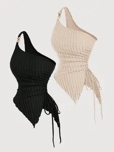 Plus Size Women's Asymmetrical Hem Sleeveless Top, Casual Fitted Plain Blouse, All Seasons Fashion, Comfortable and Stylish