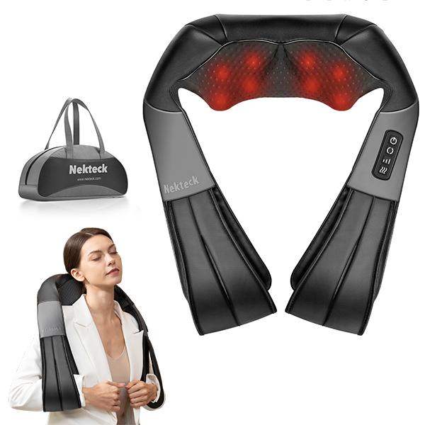 Nekteck Shiatsu Neck & Back Massager with Soothing Heat Electric Deep Tissue 3D Kneading Massage Pillow for Shoulder Leg