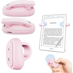 [2 Clips] Finger Ring Kindle Page Turner Remote Control for Paperwhite: Rechargeable Wireless Clicker for Reading on Bed for iPhone Android iPad, Camera Shutter & Video Record Accessories (Pink)