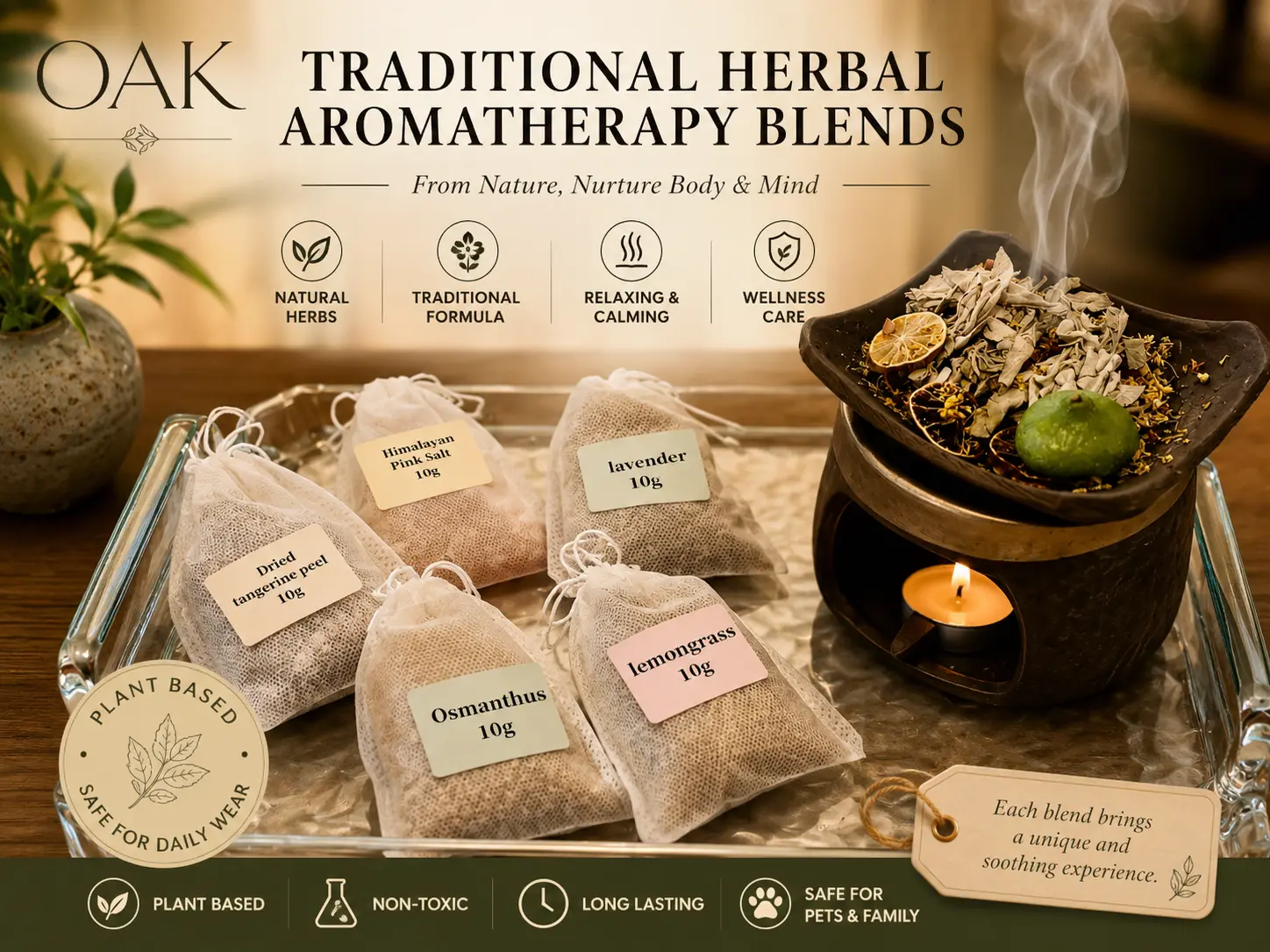 OAK Herbal Aromatherapy Sachets | Natural Botanical Blend for Home, Spa & Wellness