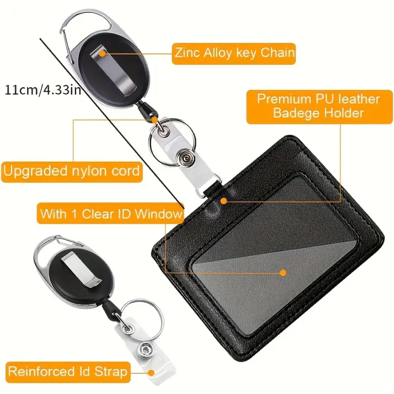 Horizontal ID Card Holder Work Card Case - Retractable Badge Holder with Adjustable Clip or Lanyard - Multi-purpose, Suitable for Office, School and Events - Retractable Badge Reel Id Holders For Badges