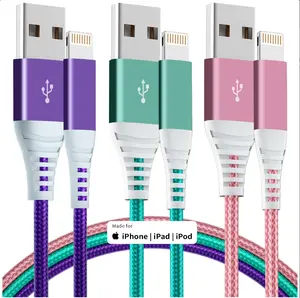 [MFi Certified] iPhone Charger 3Pack 6FT Lightning Cable Nylon Braided Fast iPhone Charging Cable Compatible with iPhone 14/13/12/11 Pro/MAX/XR/XS/8/7/6 Plus S SE/iPad iPod and More-Colorful