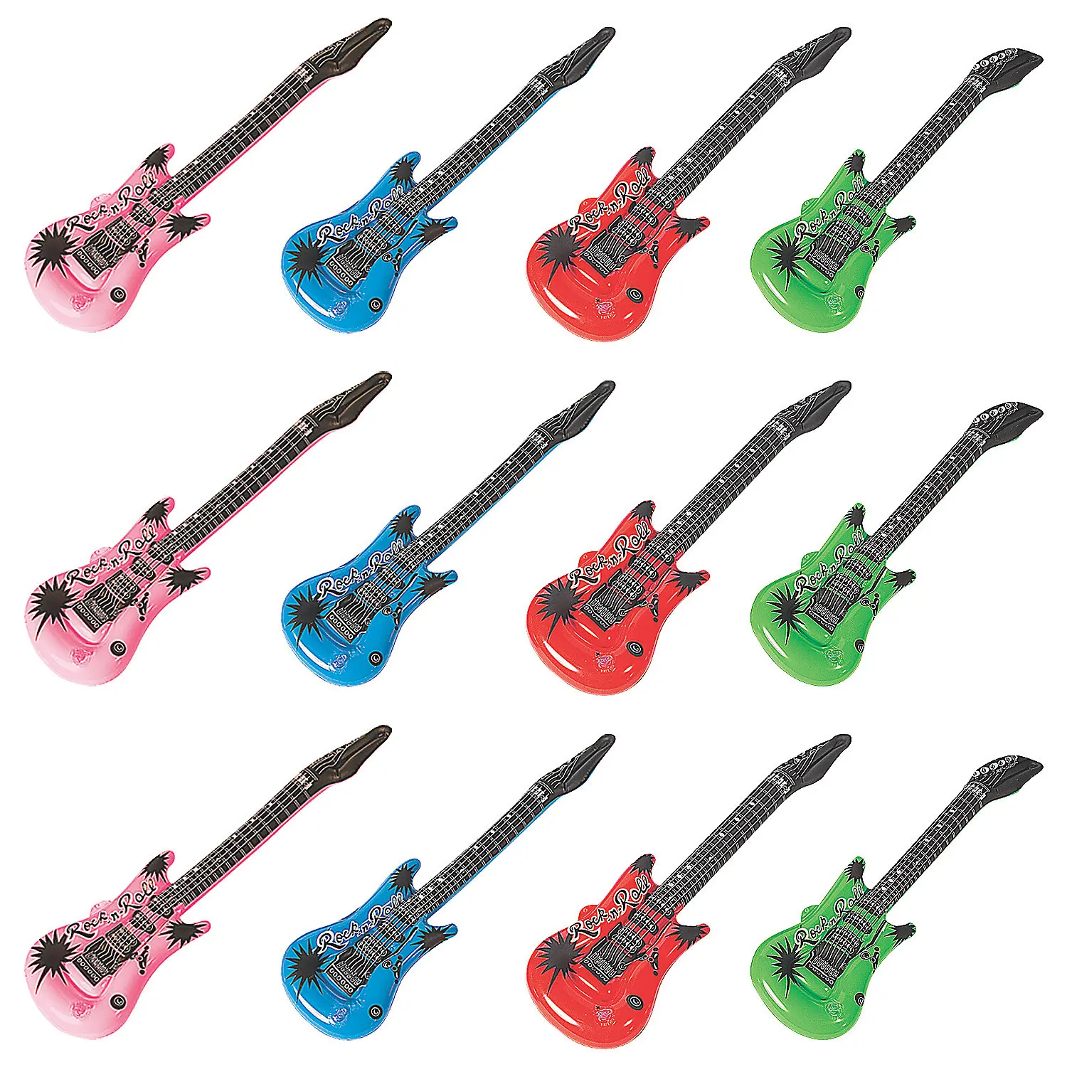 Colorful Inflatable Guitars (12-Pack, 22 in) - Rock 'n' Roll Vinyl Kids' Toys, Party Favors, Photo Booth Props for Sports & Outdoor Boating Accessories, 22 Inches