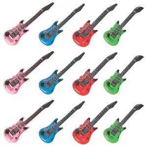 22" Small Inflatable Pink, Blue, Red & Green Vinyl Guitars - 12 Pc.
