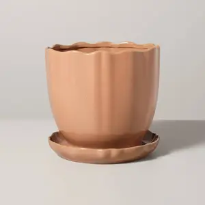 9.5" Scalloped Edge Stoneware Indoor/Outdoor Planter Pot with Saucer Cosmic Rust - Hearth & Hand with Magnolia