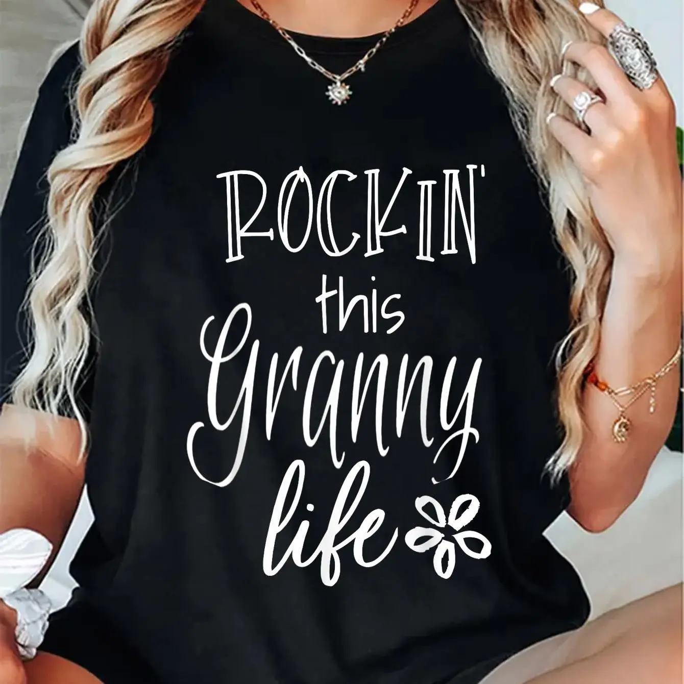 Granny Life Funny Graphic T-Shirt for Women, 100% Cotton Short Sleeve Round Neck Top, Whimsical Gift for Grandma, Shortsleeve, Tshirt