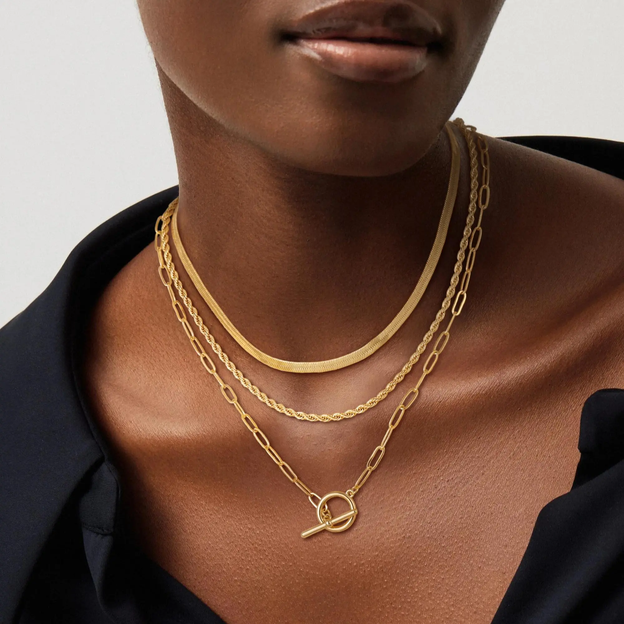 FREEKISS Layered Toggle Necklaces for Women: Dainty Link Chain Necklaces Paperclip Cuban Rope Adjustable Choker T-Bar Toggle Clasp Chunky Necklace for Women dealsforyoudays summerwins backtoschool