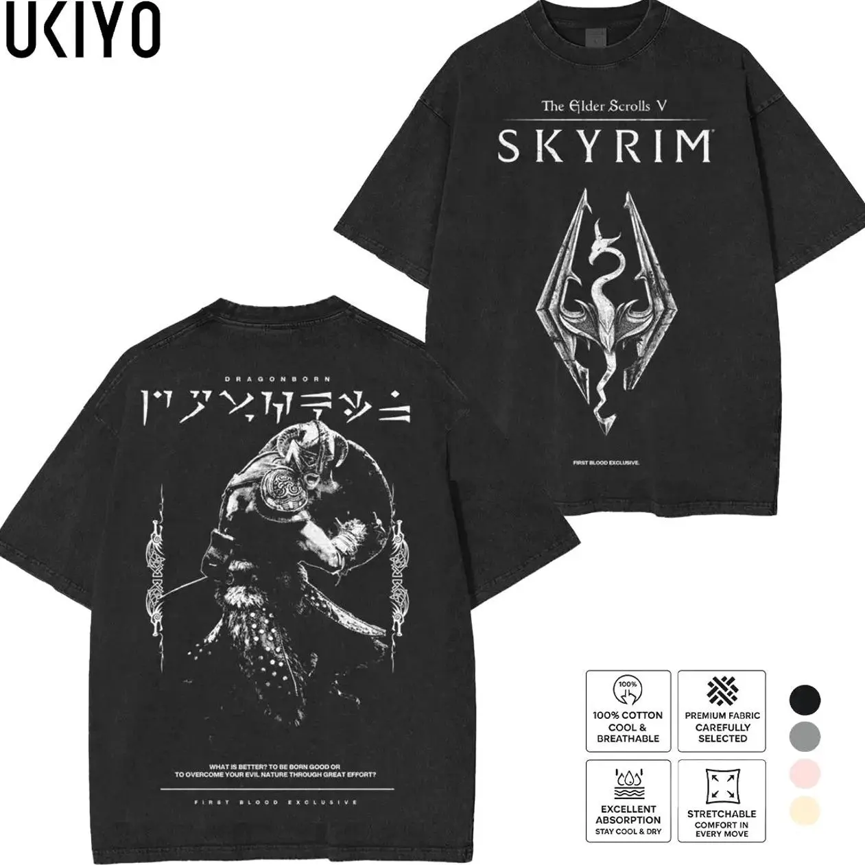 The Elder Scrolls V Skyrim T-Shirt - Premium Heavyweight Mineral Wash Oversized Tee - Vintage Paarthurnax Quote Dark Fantasy Edgy Gothic Grunge Merch Clothes 1P7