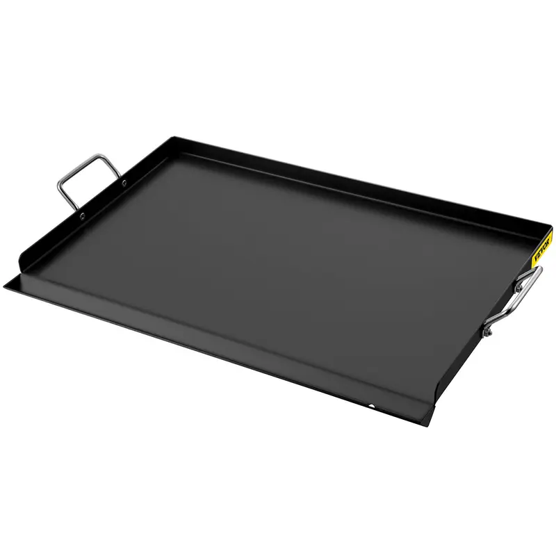 VEVOR Rectangular Carbon Steel Griddle - 16x24in Large Flat Top Plate, Durable Barbecue Accessories with 2 Handles to Lift, Sticky-Resist Cook, Faster Heatup, Waste Oil Disposal Drain Hole, Oil Compatible, for Stove, Camping