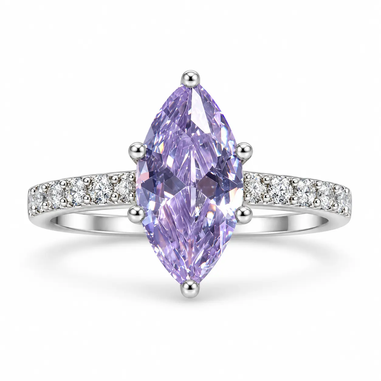 CRGH85(SIZE-7)3CT Amethyst Purple solid Sterling Silver Marquise shape Gemstone Ring for Wome