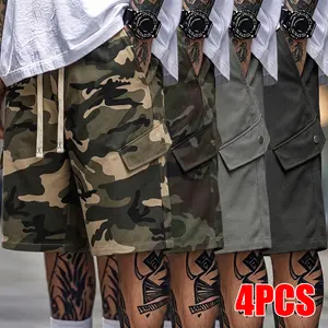 4 Pack Men's Casual Camouflage Cargo Shorts Drawstring Waist Flap Pocket Streetwear Summer Outfit