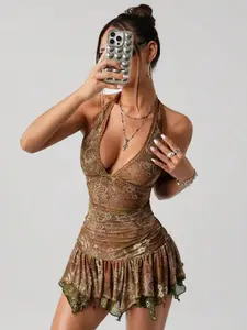 Women's Leopard Print Bodycon Sleeveless Dress, Asymmetrical Hem Mini Dress, Clubwear Fashion, Sexy Women's Clothing, Perfect for Parties & Events