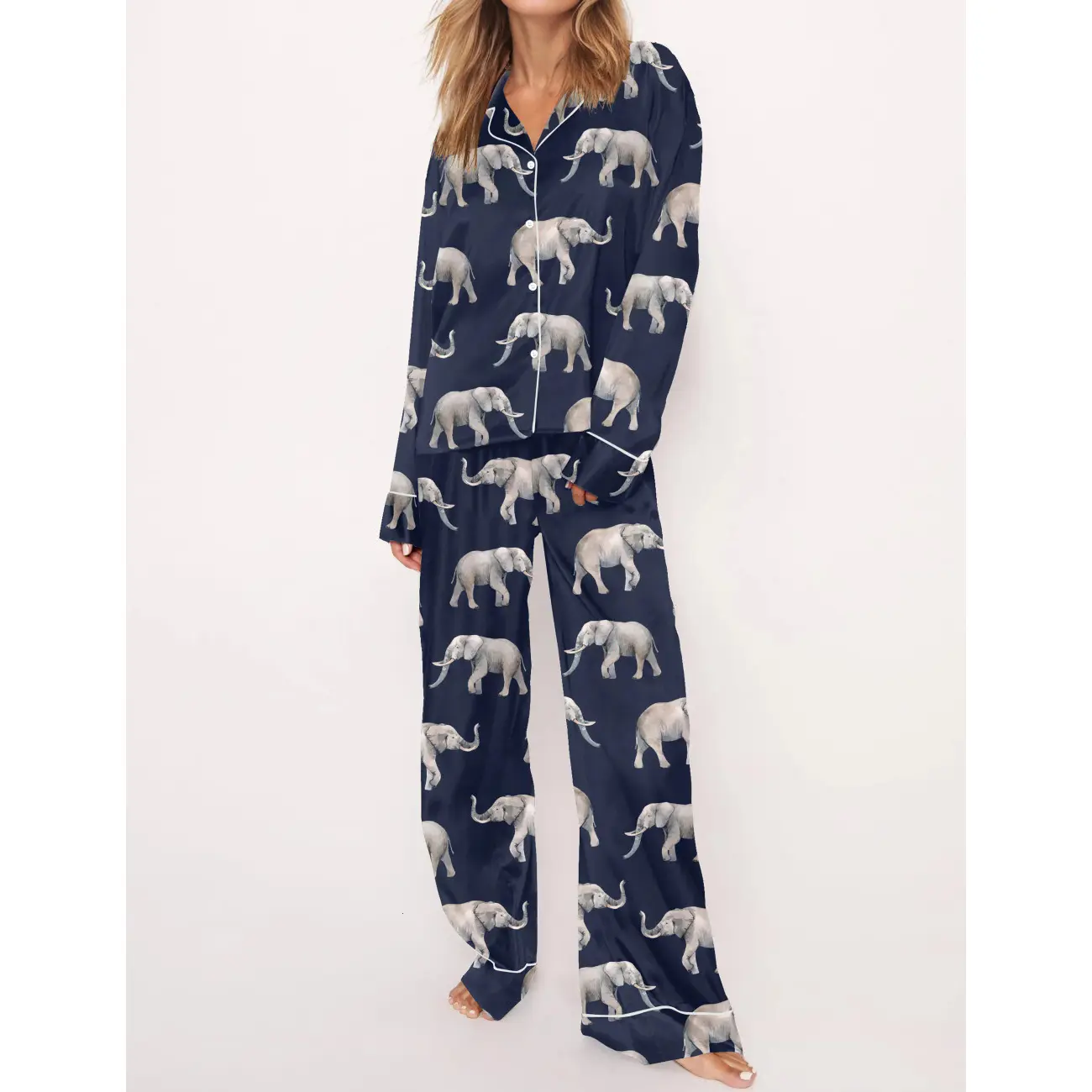 Elephant Parade Cotton Pajama Set for Women - Playful and Cozy Sleepwear for Animal Lovers, Perfect for Themed Sleepovers, Lazy Weekend Mornings, or Relaxed Family Nights