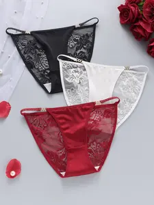 3PCS Sexy Lace Edge Briefs, Skin-Friendly Breathable Luxury Women Panties, Multi-Color Pack