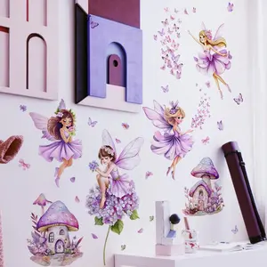 Fairy Pattern Wall Sticker, 4 Counts/set Self Adhesive Wall Decal, Wall Art Decorative Sticker for Home Living Room Bedroom, Ornaments, Butterfly, Floral