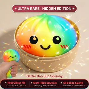 Viral Rainbow Dumpling Squishy Mystery Blind Box ULTRA RARE Rainbow Glitter Hidden Edition | Butter Feel Slow Rise Bao Bun Squeeze Toy Soft TPR Stress Relief Sensory Fidget ASMR Gift for Adults Teens | Baseball Sized One- shaggy needoh outdoorfun