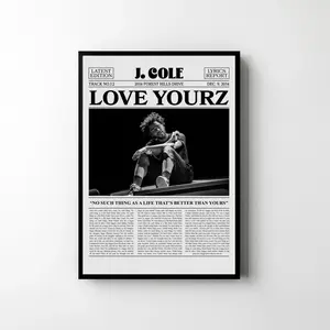 J. Cole Retro Newspaper Print, Love Yourz No Frame, Album Cover Posters, Lyric Print, Music Posters, Pop Culture Art 1