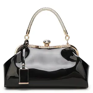 Elegant Patent Leather Evening Handbag with Rhinestones Crossbody Bag Stylish Party Clutch Purse Perfect for Weddings and Special Occasions Sophisticated Design Versatile Wearable Fashion Accessory