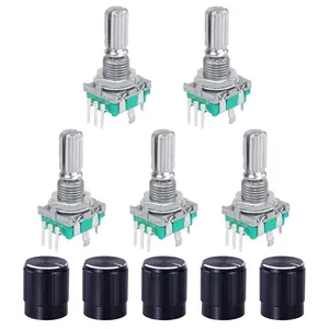 5-Set EC11 360-Degree Rotary Encoder Push Button Digital Potentiometer with 5-Pin 6mm Shaft Diameter, 20mm Handle Length, Knob Cap & Pic for Arduino Electronics Projects