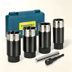 Universal Wheel Lug Nut Extractor Set - 6 Piece Stripped Bolt Removal Tool, 1/2 Inch Drive Socket Kit for 17/19/21/22MM, Heavy Duty Lock Nut Remover for Broken Bolts and Nuts, Deep Socket Design