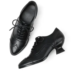 Women's Oxfords Dress Wingtip Vintage Comfortable Chunky High Heel Lace Up Brogues Booties Classic Wingtip Brogue Detail Sleek Faux Leather Material Comfortable Low Heel Timeless Vintage Style Versatile Footwear for Office, Casual Wear