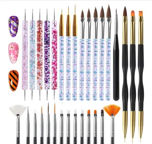Artdone 31pcs Nail Art Brushes, Nail Art Tool Set, Dotting Tools, Dust Brush,Striping Brushes for Long Lines