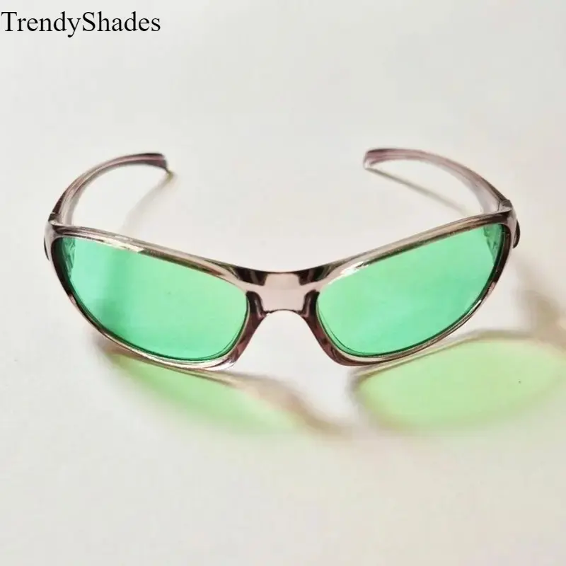 TrendyShades Vintage Unisex Y2K Green Translucent Wrap Around Sunglasses Anti-UV High-Quality PC Lens Trendy Sports Eyewear for Festivals & Outdoor Activities
