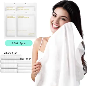 8 Pack/4Pack Large Disposable Bath Towels Durable Portable Thicken Camping Towels for Travel Hotel Business Trip Swimming Pet Towels Sauna Spa Hot Spring Water Play 51.2''X23.6''+11.8''X19.7'' Single Use Towelette Cover