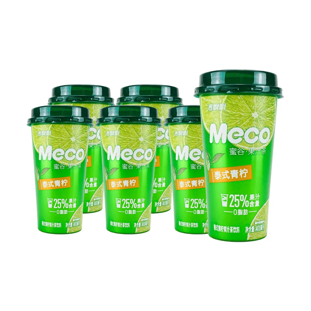 6 Pack MECO Thai Lime Tea 13.5 fl oz Each - Refreshing Chinese Fruit Tea, Summer Iced Drink