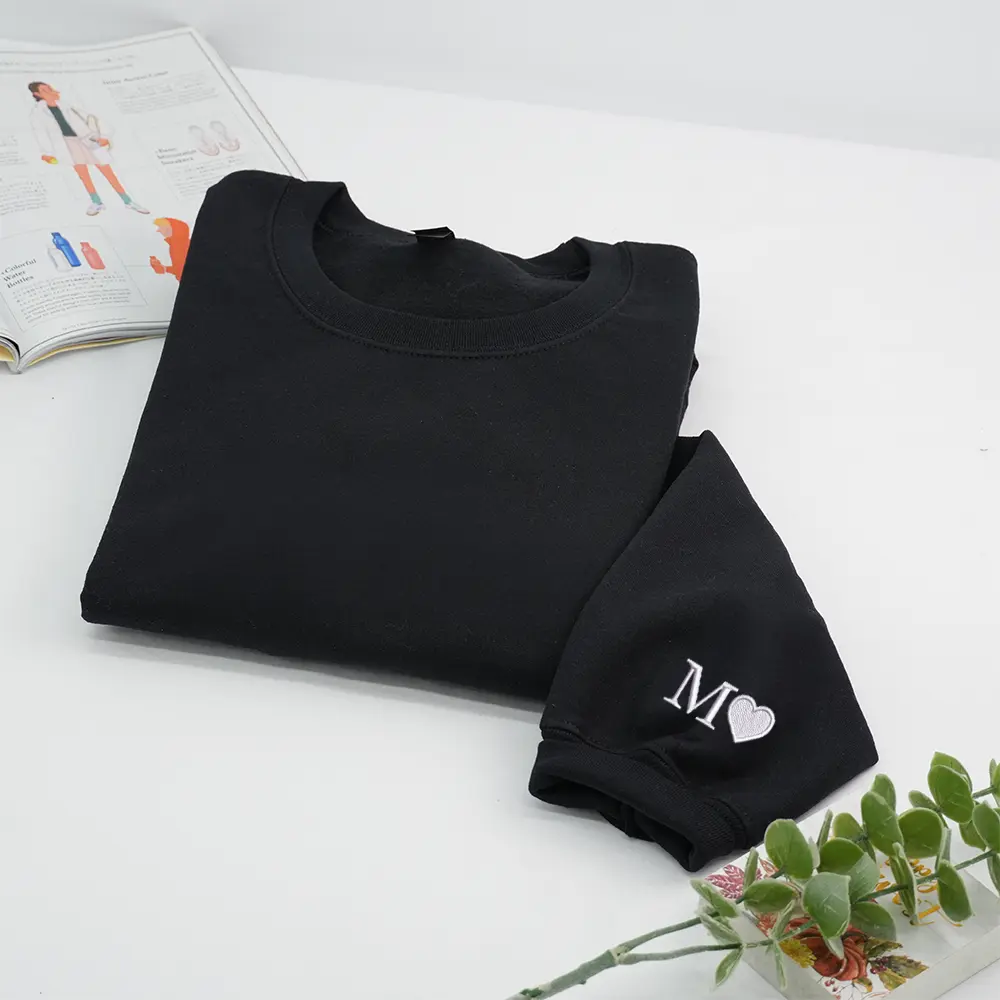 Custom Embroidered Initial Heart On Sleeve  Sweatshirt, Personalized Couple Embroidered Sweatshirt, Matching Couples Sweatshirt, Anniversary Gifts
