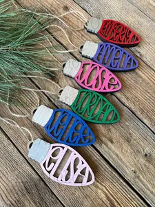 Personalized Single Name Christmas Bulb Ornament- two layer wood ornament Christmas Gift- 2025