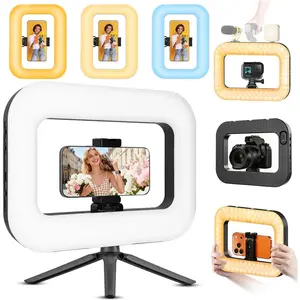 Smartphone Ring Selfie Light Kit Handheld LED Mobile Video Stabilizer Fill Lighting Rig Lights Built-in 8000mAh  Rechargeable for Phone Camera, YouTube,  Video Recording, Make up