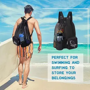 Large Capacity Multifunctional Quick-Dry Sports Gym Bag, Mesh Drawstring Backpack, Adjustable Shoulder Straps, Durable Nylon, Beach & Fitness Use