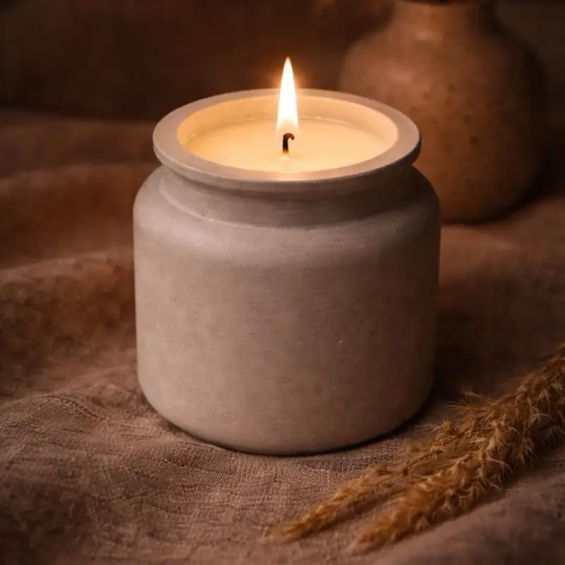 Reusable Cement Candle Vessel with Vanilla Scented Candle