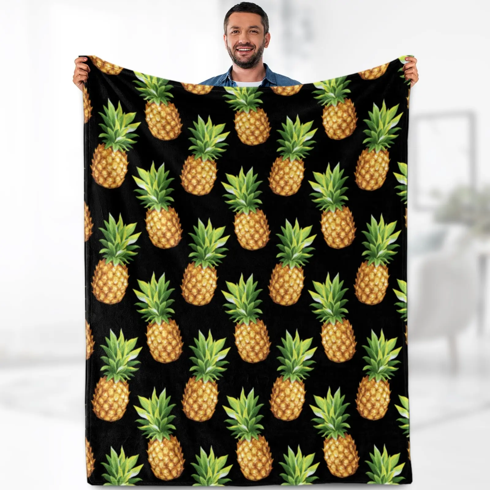 Pineapple Tropical Print Flannel Fleece Blanket Throw - Soft, Warm, Lightweight Cozy Gift Blanket for Women, Adults (60×80 in), Flannel Fleece Blankets